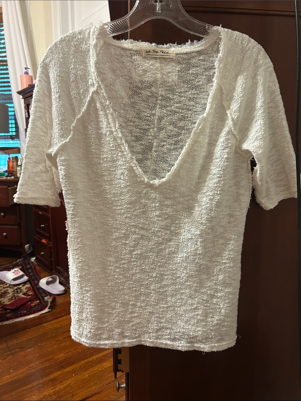 We The Free Cream Textured V-Neck Short Sleeve Top